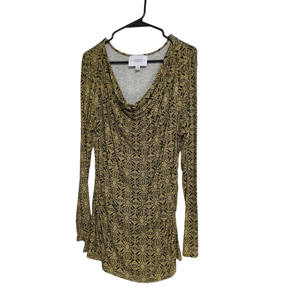 Eureka Christos Garkinos Cowl Neck Print LS‎ Blouse Women's Size XL
